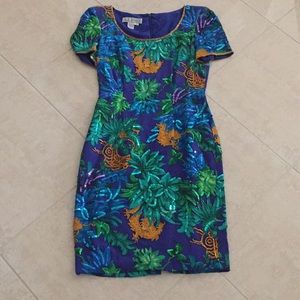 Vintage A. J. Bari silk sequin floral dress
